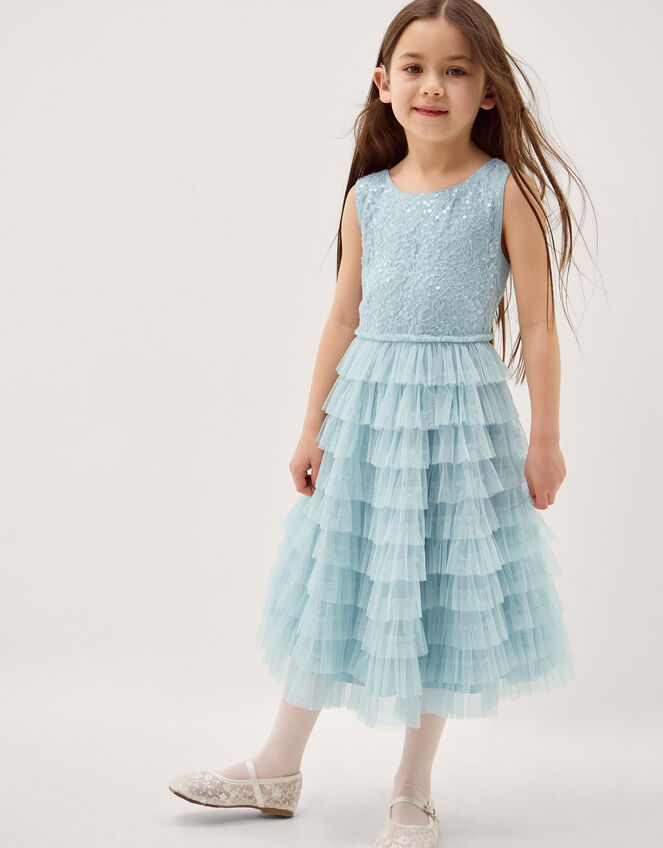 Taylor Sequin Lace Tiered Party Dress, Blue (BLUE), large