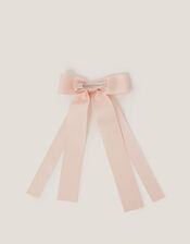 Ribbon Long Bow Hair Clip, Nude (NUDE), large