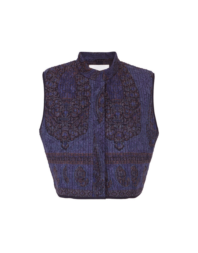 Antik Batik Tamari Paisley Jacquard Quilted Waistcoat, Blue (NAVY), large