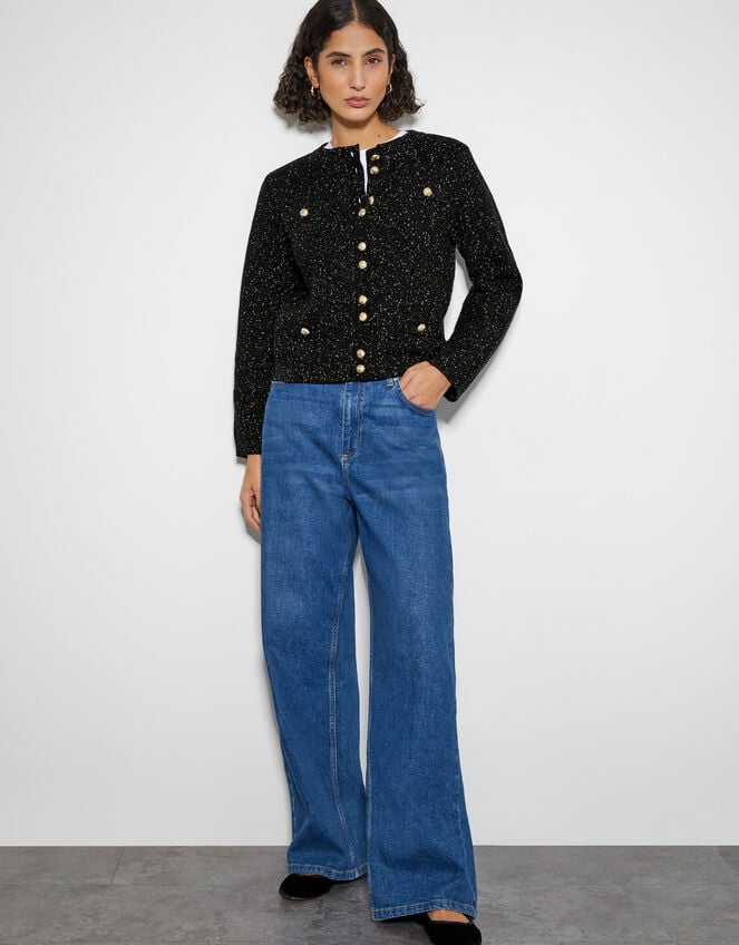Saskia Smart Glitter Cardigan, Black (BLACK), large