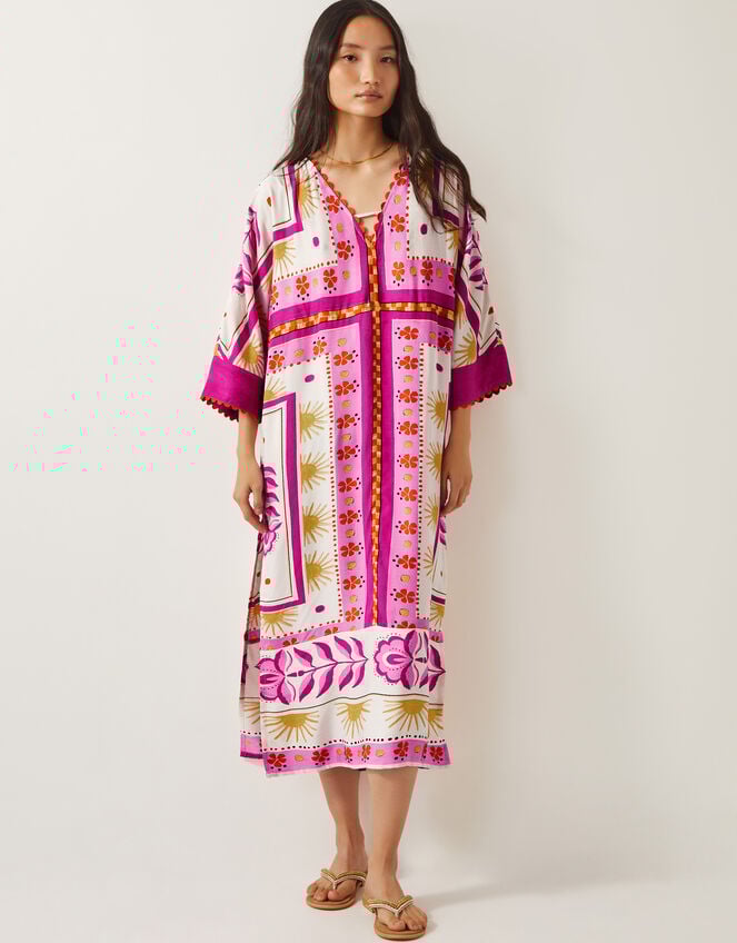 Tina Summer Floral Maxi Kaftan Dress, Pink (PINK), large