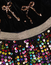 Velvet Bow Top & Sequin Skirt Set, Black (BLACK), large