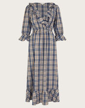 Daisy Check V-Neck Midi Dress, Natural (NATURAL), large