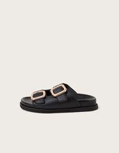 Wendy Double Strap Buckle Sandals, Black (BLACK), large