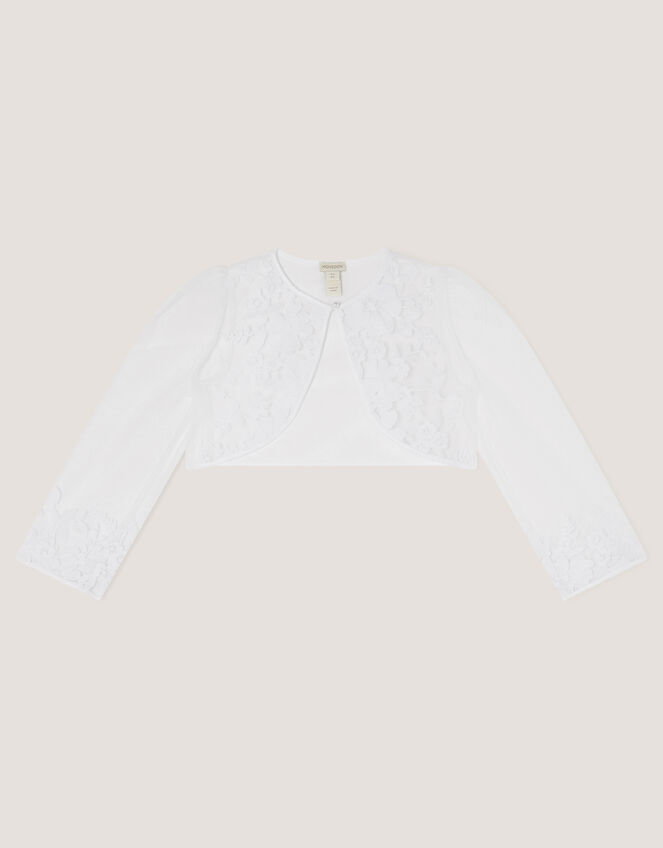 Felicity Embroidered Mesh Cardigan, White (WHITE), large