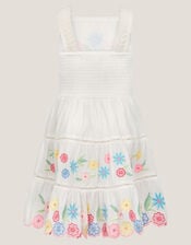 Floral Embroidered Cotton Dress, Ivory (IVORY), large