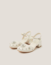 Flower Diamant&eacute; Satin Closed Toe Heels, Ivory (IVORY), large