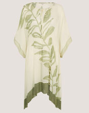Lillie Leaf Print Fringe Mini Kaftan, , large
