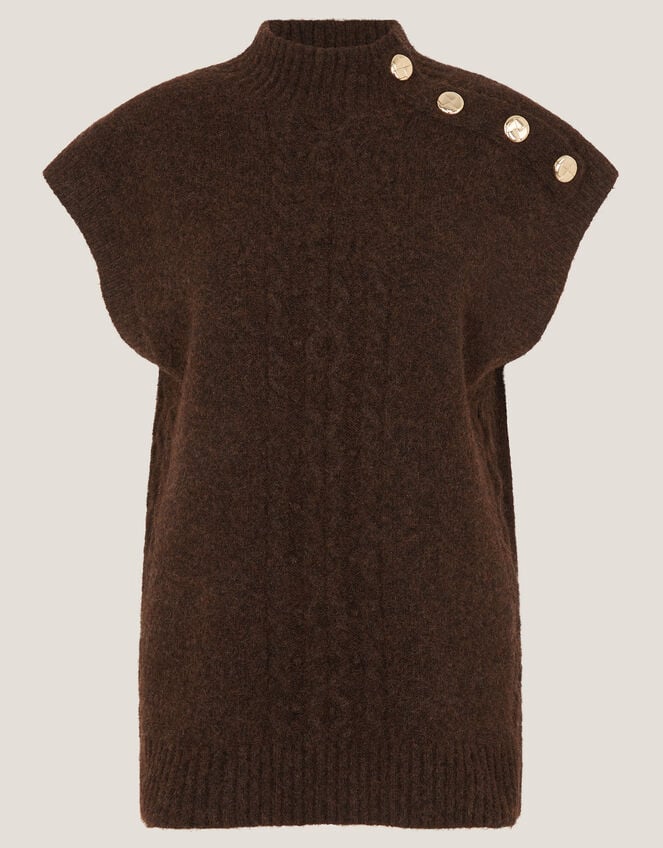 Coli High Neck Cable Knit Vest, Brown (CHOCOLATE), large