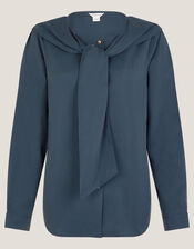 Drew Tie-Neck Blouse, Blue (BLUE), large