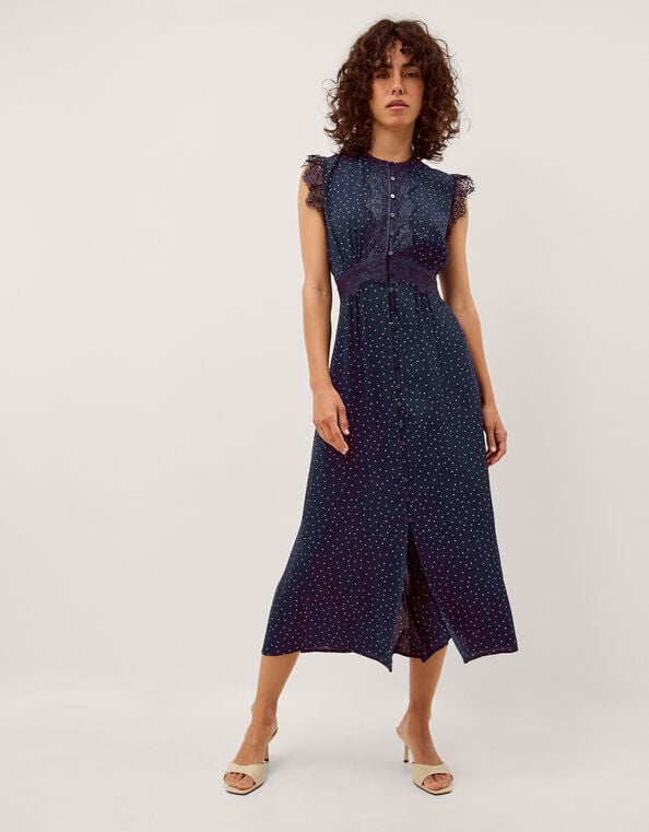 Cleo Lace Polka Dot Midi Dress, Blue (NAVY), large
