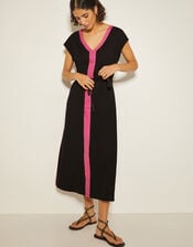 Estela Jersey Embroidered Kaftan, Black (BLACK), large