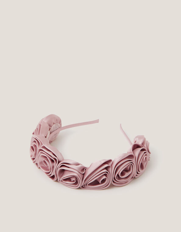 Rosette Satin Headband, Pink (DUSKY PINK), large