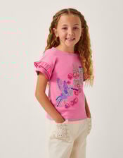 Hummingbird Embellished Frill T-Shirt, Pink (PINK), large