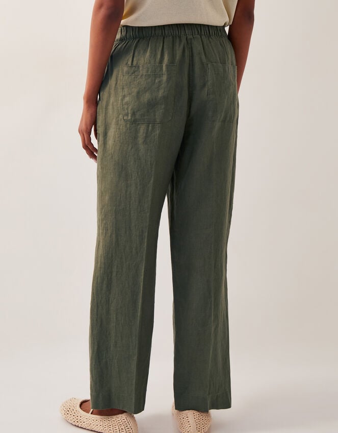 Jolie Regular Linen Wide Leg Trousers, Green (KHAKI), large
