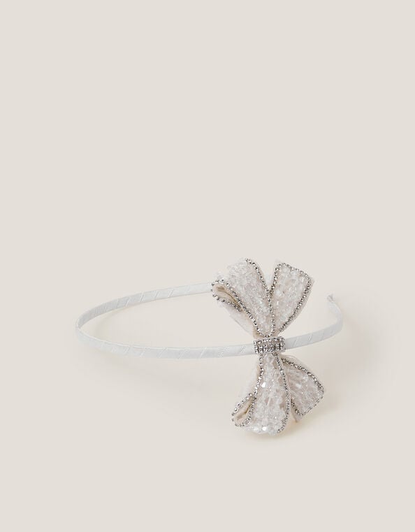 Beaded Bow Headband, Ivory (IVORY), large