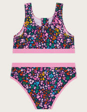 Leopard Print Sporty Zip-Up Bikini Set, Blue (NAVY), large