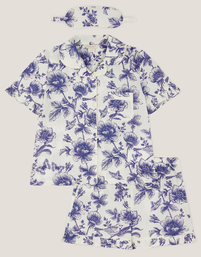 Floral Print Pyjamas & Sleep Mask Set, Blue (BLUE), large