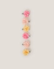 6-Pack Pom-Pom Flower Hair Clips, Yellow (YELLOW), large