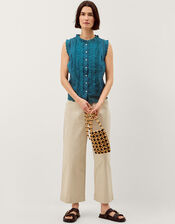 Trish Sleeveless Broderie Frill Top, Teal (TEAL), large