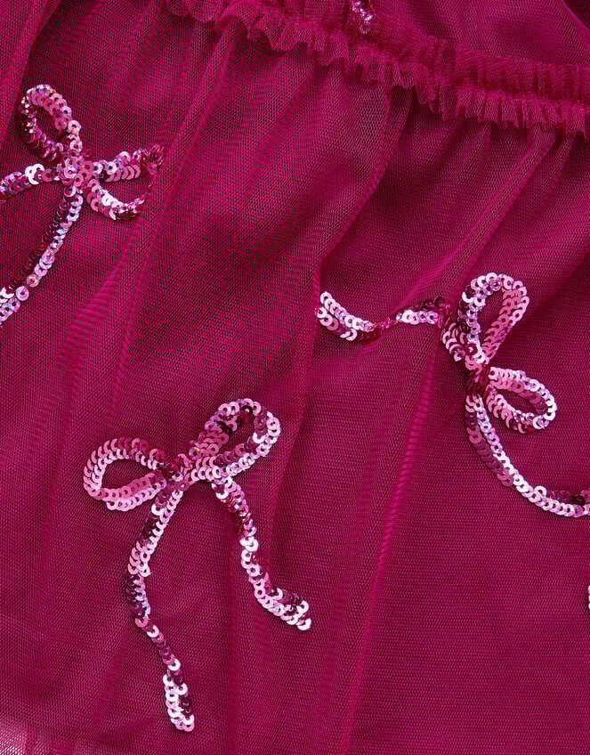 Bow Embellished Jersey Tulle Dress, Red (RED), large