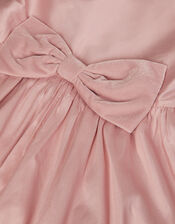 Puff Sleeve Velvet Bow Party Dress, Pink (DUSKY PINK), large