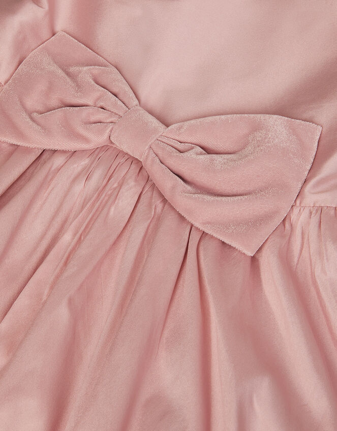 Puff Sleeve Velvet Bow Party Dress, Pink (DUSKY PINK), large