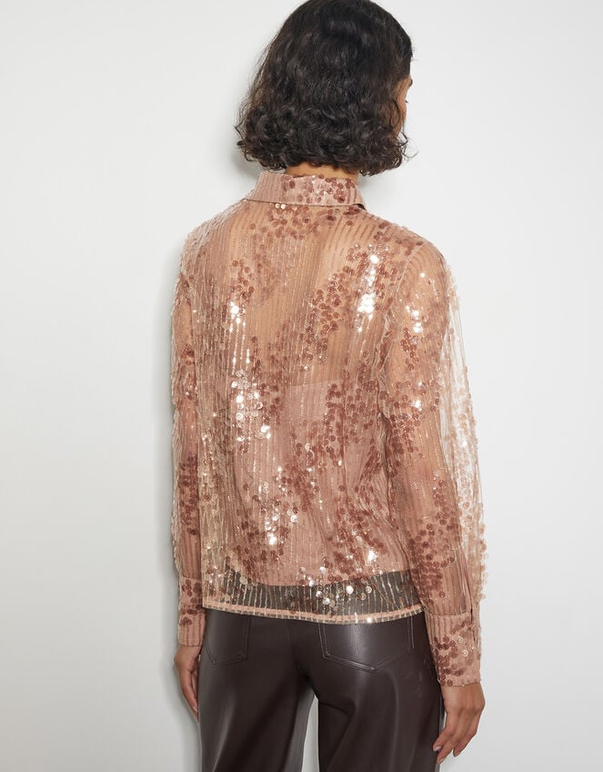 Gwen Sheer Sequin Shirt, Pink (PINK), large