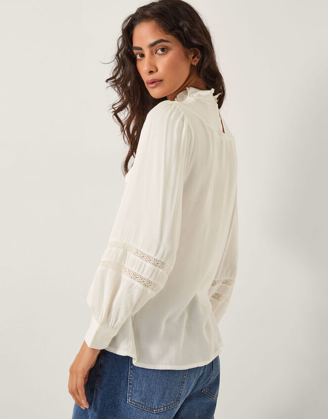 Lila Embroidered Lace Panel Blouse, Ivory (IVORY), large