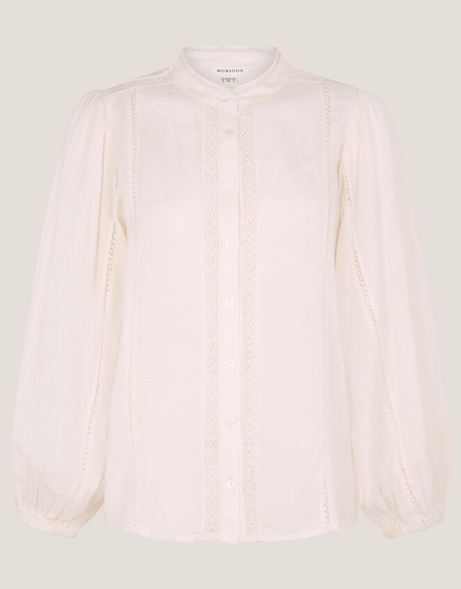 Sara Lace Trim Blouse, Ivory (IVORY), large