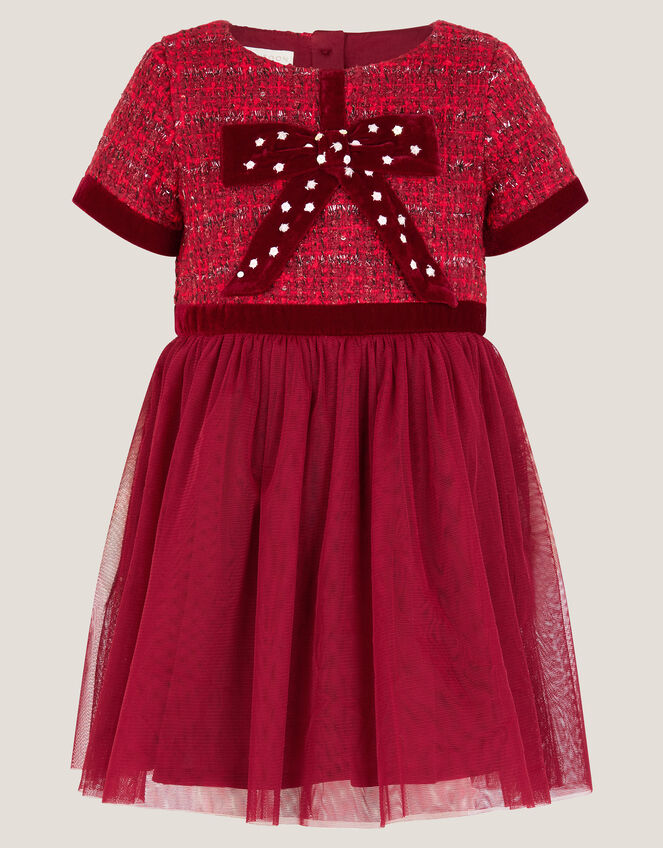 Baby Tweed Bow Disco Dress, Red (RED), large
