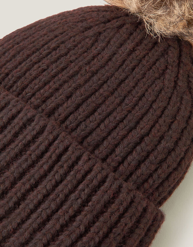Dede Faux Fur Bobble Beanie Hat, Brown (CHOCOLATE), large