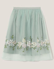 Floral Embroidered Party Skirt, Green (SAGE), large