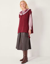 Coco Sleeveless Cable Knit Poncho, Red (BURGUNDY), large