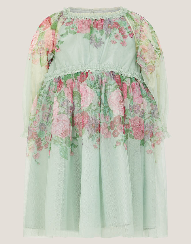 Baby Nadia Long Sleeve Rose Party Dress, Green (SAGE), large