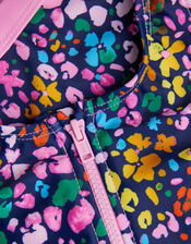 Leopard Print Sporty Zip-Up Bikini Set, Blue (NAVY), large