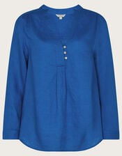 India Overhead Nehru Collar Linen Shirt, Blue (COBALT), large