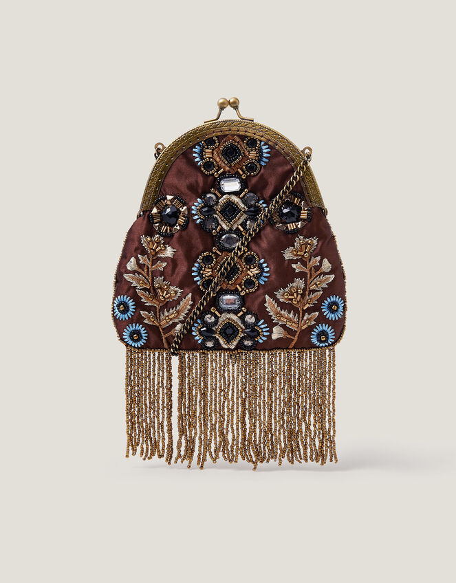 Adela Gemstone Embellished Tassel Purse, , large