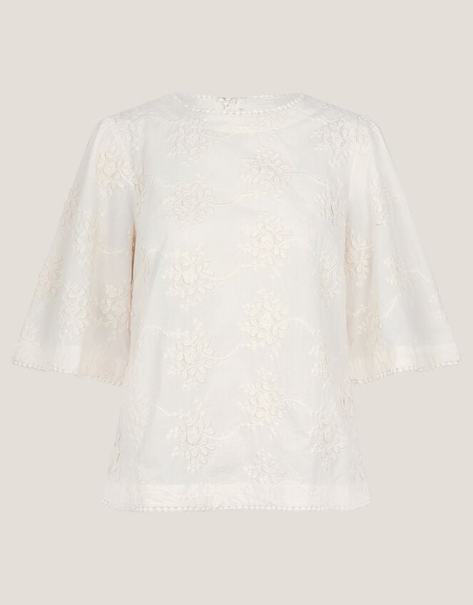 Harika Floral Embroidered Top, Ivory (IVORY), large