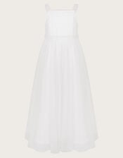 Fleur Pearly Tulle Communion Dress, White (WHITE), large