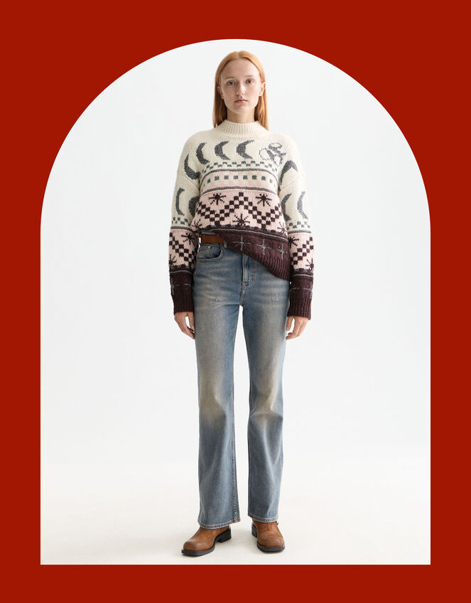 Scotch & Soda Metallic Celestial Fair Isle Jumper, Multi (MULTI), large