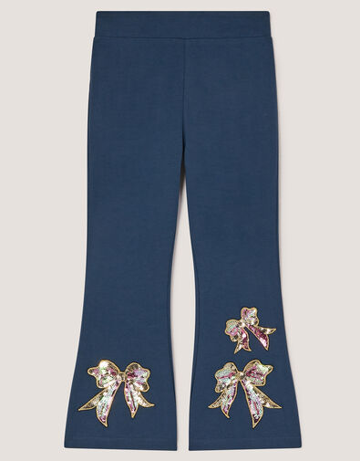 Sequin Bow Kick Flare Leggings, Blue (NAVY), large