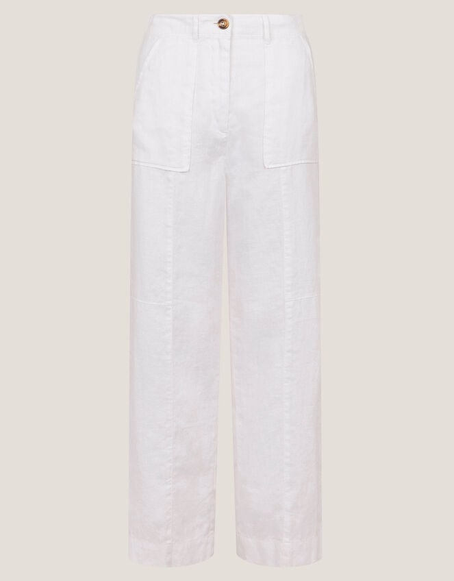 Jolie Regular Linen Wide Leg Trousers, White (WHITE), large