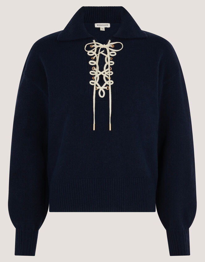 Terese Tie Collared Jumper, Blue (NAVY), large