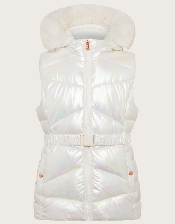 Iridescent Puffer Hooded Gilet, Ivory (IVORY), large