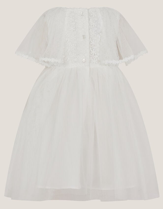 Baby Flutter Sleeve Floral Embroidered Tulle Dress, Ivory (IVORY), large