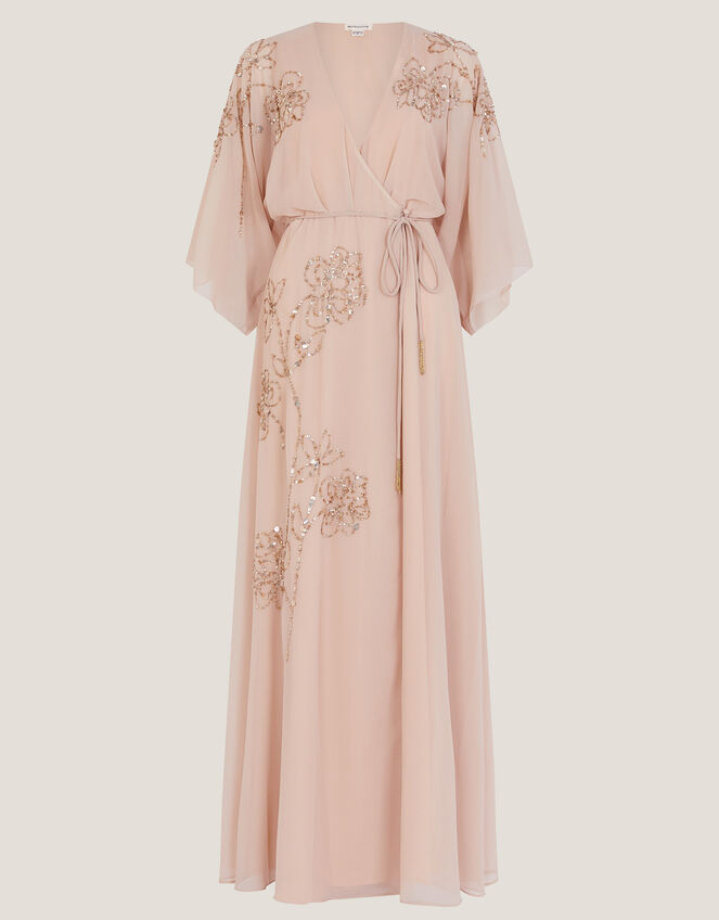 Skyla Floral Embellished Maxi Wrap Dress, Nude (NUDE), large