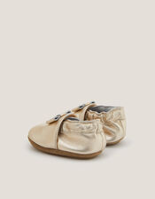 Baby Bow Metallic Leather Booties, Gold (GOLD), large