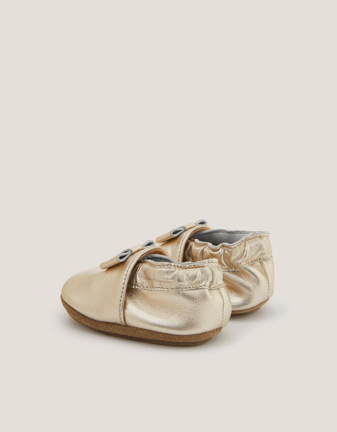 Baby Bow Metallic Leather Booties, Gold (GOLD), large