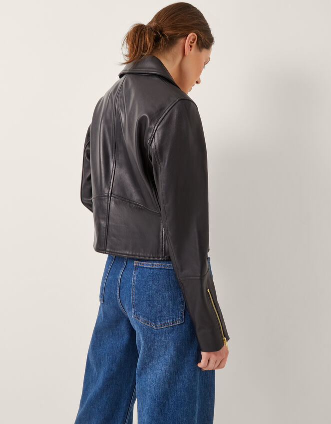 Leather Biker Jacket , Black (BLACK), large